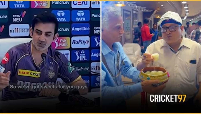 Gautam Gambhir offered sweets to journalists for bengali new year